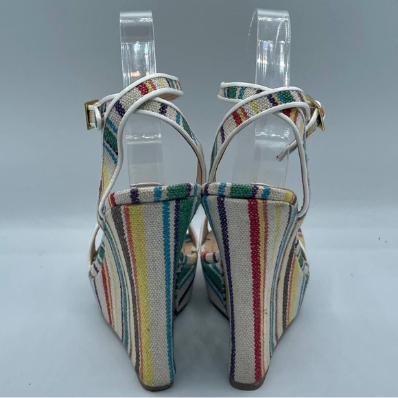 EUC Shoe Dazzle Retro Striped Platform Wedge Sandals - Picture 3 of 13